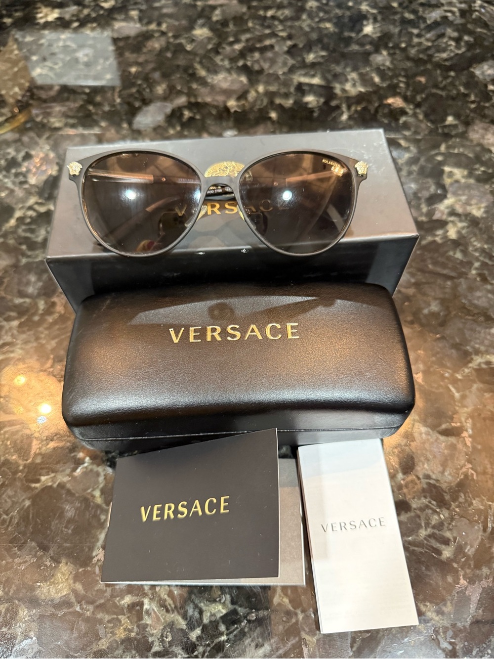 Versace Women's Black Brown Gradient Lens Sunglasses with Gold Medusa Accents